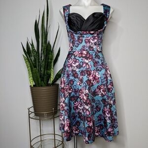Lindy Bop Ophelia blue & pink floral dress XS
